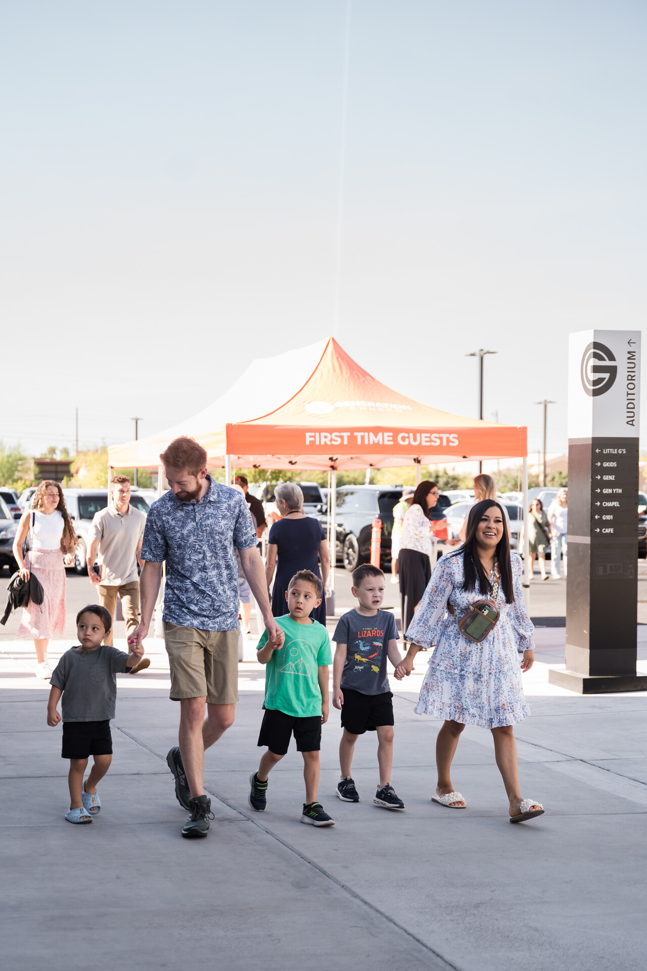 Family walking at an event